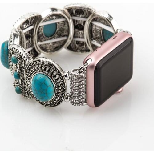 Beryl Watch Band for Apple Watch Series 3 2 1 Jewelry Strap Turquoise Stretch Bracelet for iWatch 42mm 38mm Wristband w Adapters