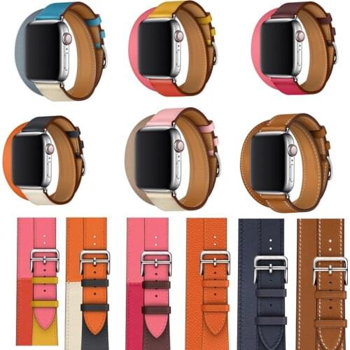Series 6/5/4/3/2/1 Leather strap For apple watch SE bands 40mm 44mm bracelet for iwatch band 38mm 40mm Double Tour belt