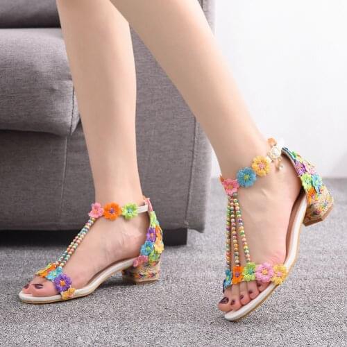 Flower beaded fringed sandals Women High Heels Pumps Classic high heel Womens Banquet sandals waterproof platform toe sandals