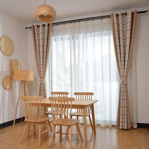 Modern Simple Flax Lattice Monochromatic Stitching Shading Curtains for Living Dining Room Bedroom