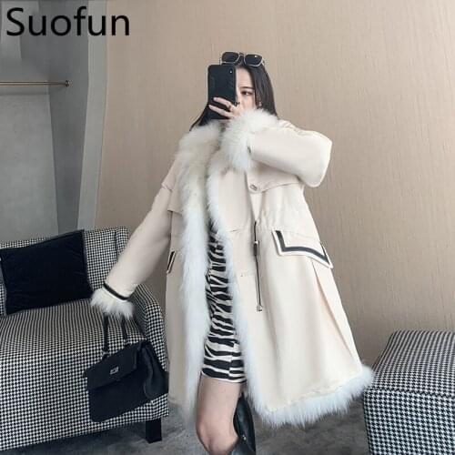Suofun Long Casual High-end 2021 New Women Overcomes Female Middle School Long Rex Rabbit Fox Hair Placket Fur Winter Warm Coats