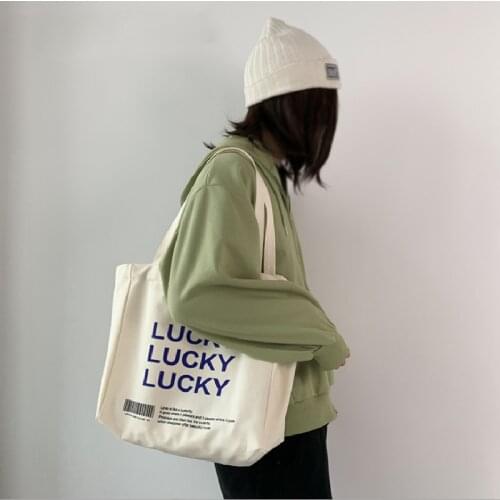 Female Shoulder Bags Ins Lazy Large Capacity Shopping Tote Bag Women Casual Simple Letter Print Canvas Class Bags Сумка Женская