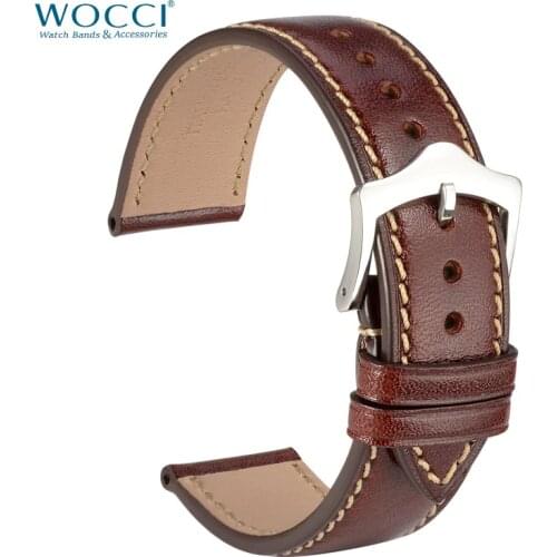 WOCCI Watch Band 18mm 20mm 22mm Full Grain Leather Strap for Man Women Black Brown Red Elegant Watch Replacement Bracelet