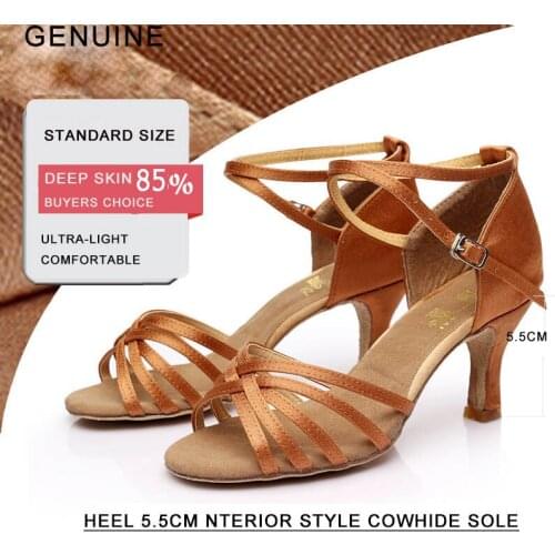 Women Latin dance shoes Mid heel Cowhide soft bottom Black satin Sports shoe latin Indoor dedicated Factory cheap wholesale Hot