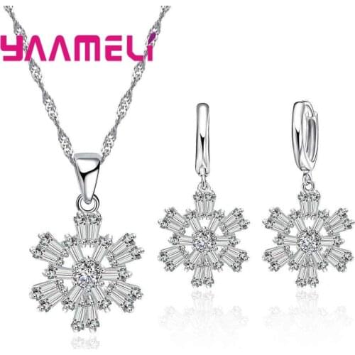 Genuine 925 Sterling Silver Women Jewelry Sets Simple Round Design AAA Cubic Zirconia Party Necklace Earrings Accessory