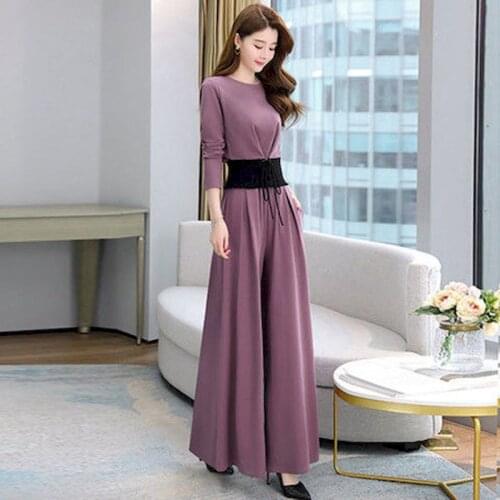 Career Suit Womens New Spring Dress 2021 Age Reduction Fashion Two Piece Sets Wide Leg Pants Fake Bandage Dress Two Piece Suit