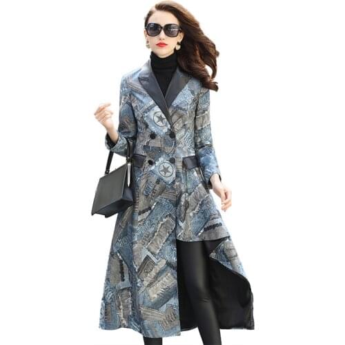 Genuine Leather Jacket Real Sheepskin Coat Spring Autumn Slim Print Jacket Women Korean Trench Coat