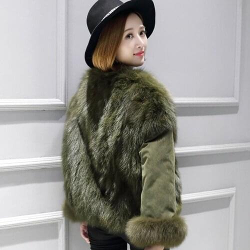 Winter Fashion Womens Jacket Faux Fox Fur Coat Thicken Warm Two Face Wearing Parker Coat Female Long Sleeve Casual Outwear L1757