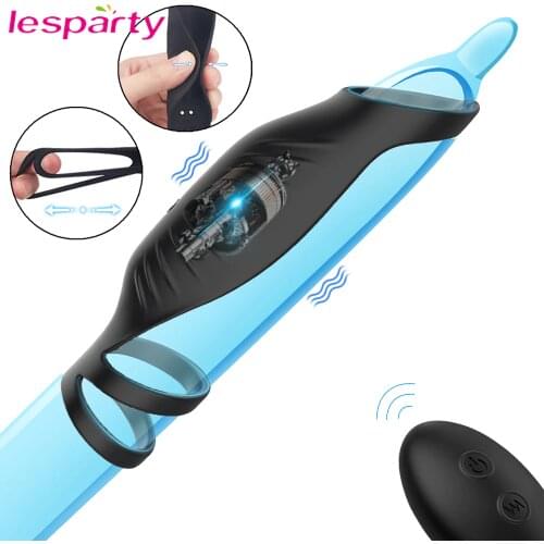 10 Mode Vibrating Penis Massager Ring Dildo Vibrator for Men Chastity Belt Remote Control Testicle Vibrator Sex Toys for Couples
