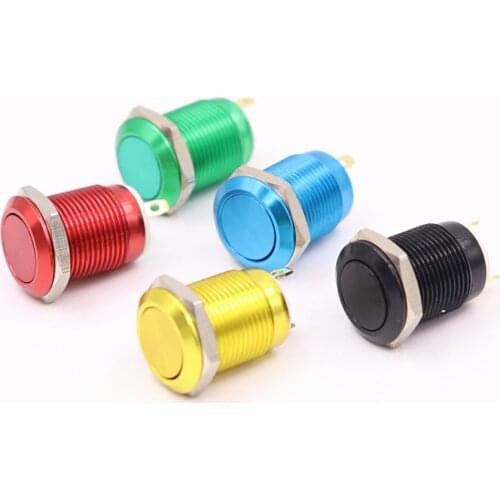 12mm Metal Oxidized push button Switch flat round waterproof momentary reset 1NO pin terminal red black blue Gold Green