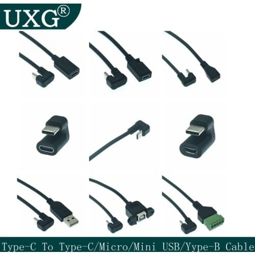 180 Degree Up Right Angle USB 3.1 Type C Male to Female Micro Mini Type-B USB otg USB-C Charging Data Converter Adapter Cable