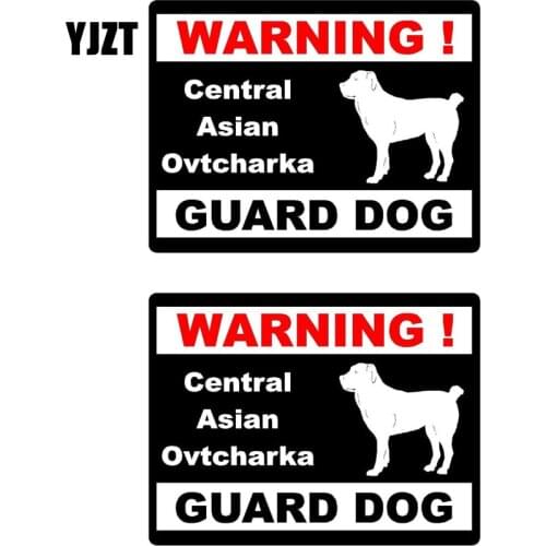 YJZT 15*11.5cm 2x Cartoon WARNING Central Asian Ovtcharka Guard Dog Fun Retro-reflective Car Window Sticker Decals C1-8164