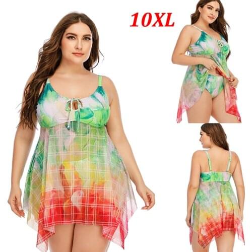 2021 New Super Large Tankini Plus Size 10XL Beach Bathing Print Swimdress Swimwear Push Up Two-piece Swimsuit