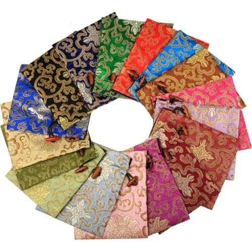 Big Rich Flower Jewellery Pouch Drawstring Chinese Silk Brocade Pouch High Quality Party Gift Bags Cloth Packaging Bags 50pcs/lo