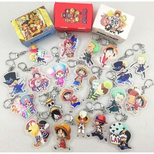 50pcs/lot Wholesale Cartoon One Piece Luffy Transparent PVC Keychain Tony Chopper Roronoa Zoro Sanj Fashion Accessory Llaveros