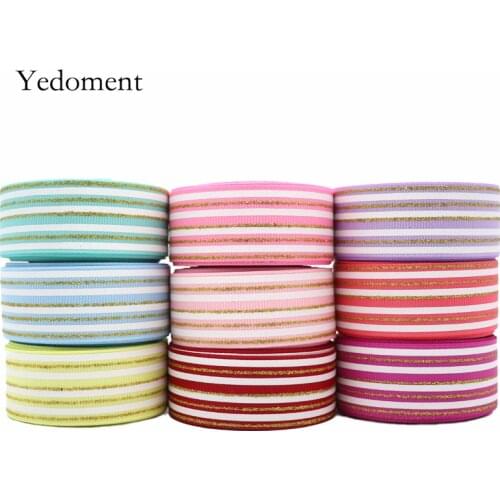 50 Yards 1" 25MM Bronzing stripes Printed Grosgrain Ribbon For Hair Bows DIY Crafts Handmade Accessories Y2020091602