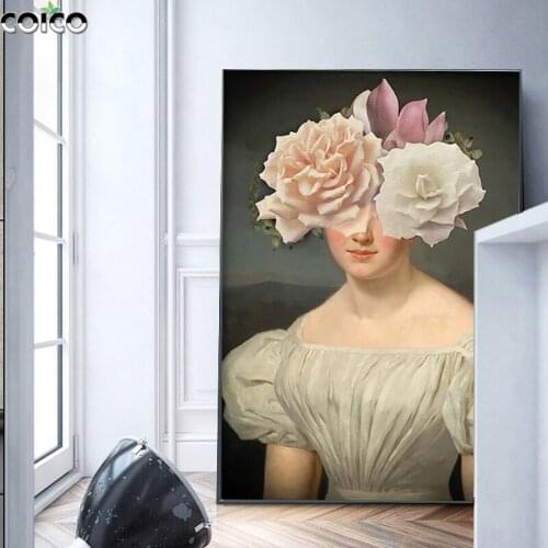 Abstract Flower Woman Wall Canvas Painting with Frame Nordic Modern Art Aesthetic Poster Home Decor Living Room Print Picture