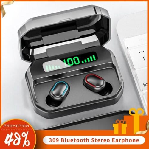 New Color 309 Mini Bluetooth 5.0 Wireless Headset Rechargeable 9D Stereo Mini In-Ear Earbuds Earphone with 2200mah Charging Box