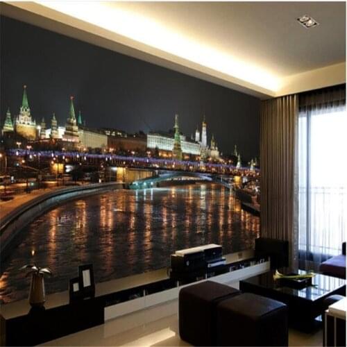 Beibehang Large custom wallpaper wall murals HD lake city beautiful night background wall wallpapers for living room
