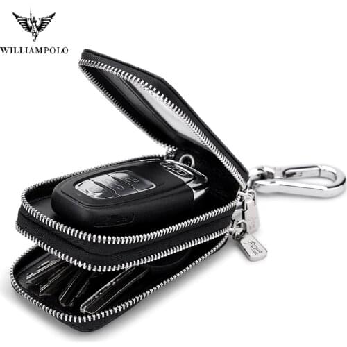 WilliamPolo Cowhide Leather Key case leather mens multifunctional key chain coin purse large capacity universal car key storage