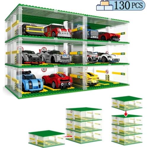 City Creator DIY Parking Lot Model Building Blocks Technical Racing Car Base Plate Garage Baseplate Box Blocks Toy For Children
