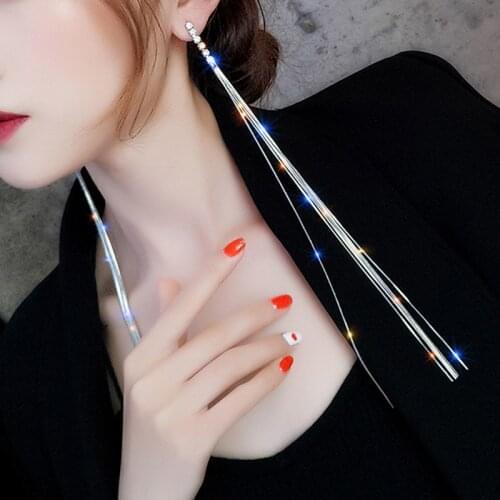 Exknl Long Tassel Drop Dangle Earrings Women Bijoux Trendy Crystal Female Fashion Earrings Wedding Jewelry Brincos Gift 2021