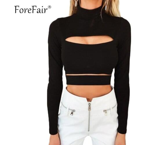 Forefair Turtleneck Cut Out Sexy Crop Top Women Autumn 2018 Cropped Top White Black Winter Long Sleeve Shirt Women