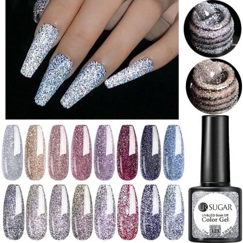 UR SUGAR 7.5ml Reflective Glitter UV Gel Nail Polish Laser Silver Led Nail Gel Varnish Shining Nail Varnish Sequins Gel for Nail