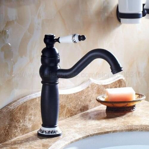 Oil Rubbed Bronze Bathroom Sink Basin Faucet Single Ceramic Handle Single Hole Deck Mounted basin tap znf507
