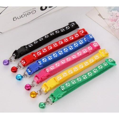 Cute Nylon Dog Collar with Bell for Small Dogs Cats Paw Print Cloth Cat Collars Dog Cat Accessories for Dog Lead Harness