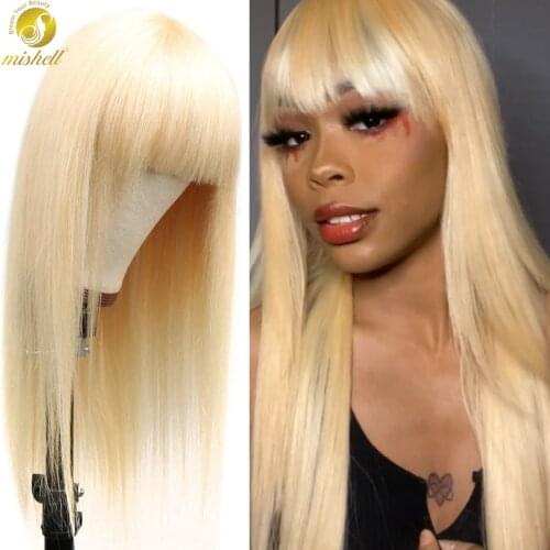 Mishell 30 Inch 613 Blonde Remy Brazilian Straight Lace Front Human Hair Wigs With Bangs Honey Blonde Lace Wig
