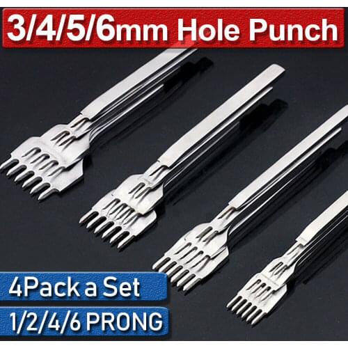 Pcs/Set Leather Craft Tool Set Stainless Steel Hole Chisel Graving Stitching Punch Tools Kit 1/2/4/6 Prong Leathercraft Tool