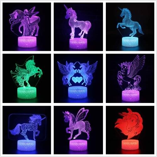 Unicorn 3D Night Lights 7 Colors Changing USB Remote Touch Table Lamp for Children Birthday Gift Bedroom Bedside Desktop Decor