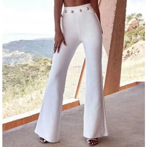 Top Quality Celebrity Black White Red Rayon Bandage Flare Pants Fashion Bodycon Pant