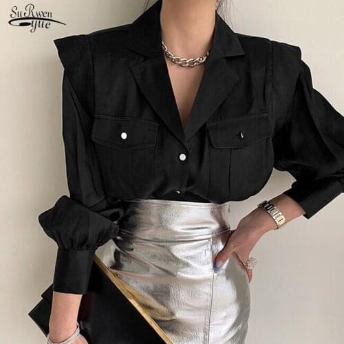 Office Lady Long Sleeve Black Chiffon Blouse Spring New Single-row Button-up Chic Sleeve Shirt Womens Tops Blusas Mujer 13469