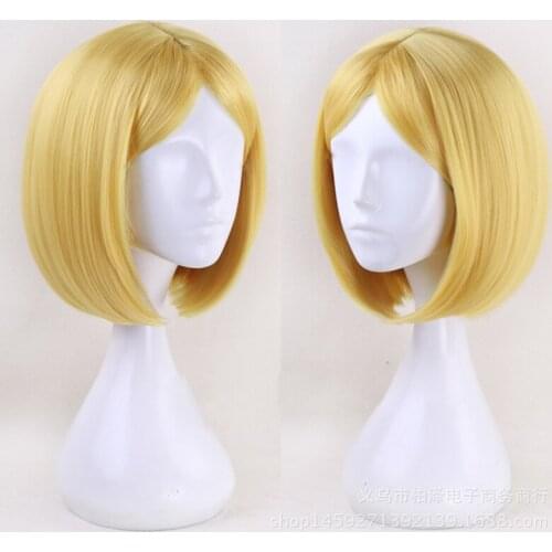35cm Short BOB Synthetic Hair Land of the Lustrous Yellow Diamond Cosplay Wig Heat Resistance Fiber+wig cap