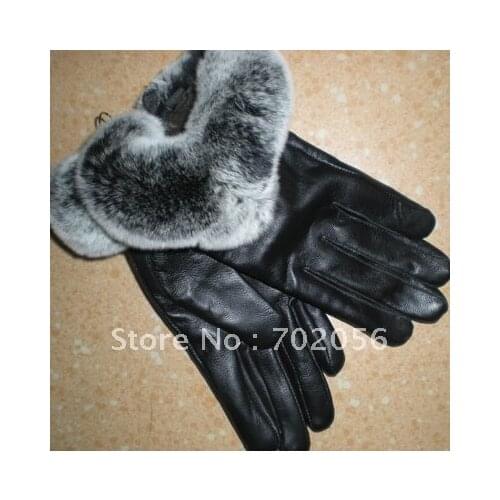 Fox fur Real lambskin Gloves skin gloves LEATHER GLOVES Warm Fashion 6pairs/lot #2419