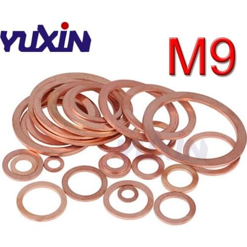 100Pcs/Lot M9 Solid Copper Washer Flat Ring Gasket Sump Plug Oil Seal Fittings Brass Flat Washers Fastener Hardware Accessories