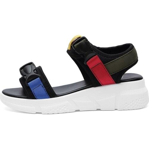 Open-Toe Platform Sandals, Color-Blocking One-Line Buckle Shoes, WomenS Platform WomenS Shoes