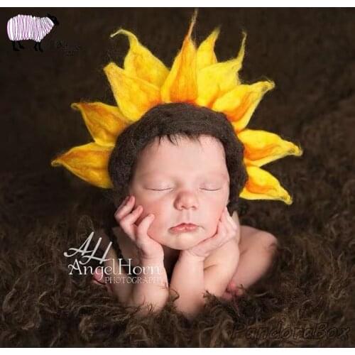 Wool Felt Sunflower Hat Newborn Baby Photography Props Baby Boy Girl Birthday Party Cosplay Photo Shoot Hat Cap foto shooting