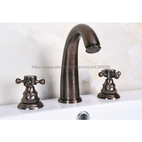 Brown ORB Widespread Bathroom Basin Faucet Dual Handle 3 Holes Basin Mixer Sink Taps Deck Mounted Bnf438