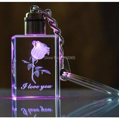 Pack/20units) Custom 2D Laser Engraved Rectangle Crystal KeyChain for Promotion ,Wedding or Special Gifts