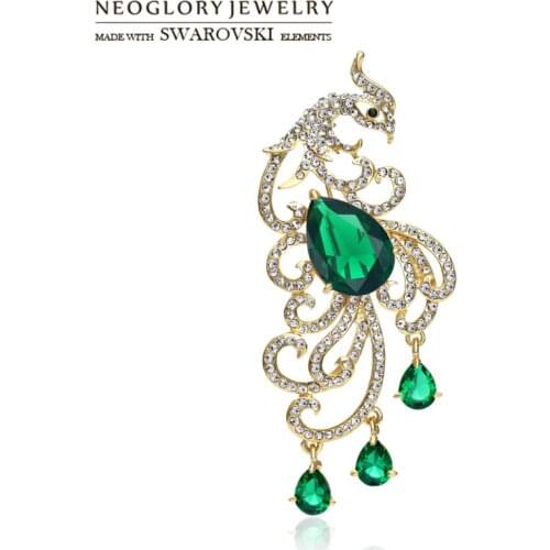 Neoglory Austria Rhinestone & Zircon Brooch Exquisite Peacock Design Alloy Plated For Women Trendy Wholesale Gift Party Sale
