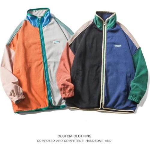 Women jacket 2021 retro color matching double-sided wear stand collar jacket trendy brand loose hip-hop couple jacket Women coat