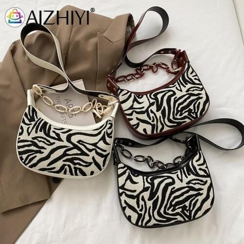 Vintage Zebra Pattern Underarm Handbags Chic Women Street Chain Shoulder Bags Ladies Designer Zipper Chain Handbag