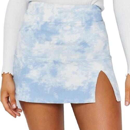 Y2K E-girl Womens Fashion Tie Dye Print Skirt Bodycon Stretch High waist Chic Slim Dress Summer Mini Short Skirt Streetwear
