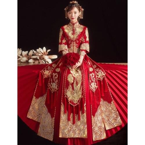 Xiuhe Clothing New Bridal Dress Wedding Toast Clothing Dragon and Phoenix Gown Wedding Dress Chinese Style Wedding Clothes