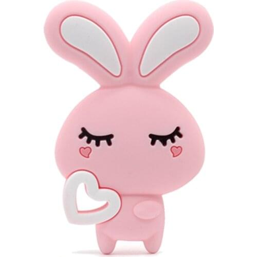 10 PCs Rabbit Silicone Teether Babi Teething Toys Cartoon Rabbit Charms Necklace DIY Making New Baby Product Food Grade silicon