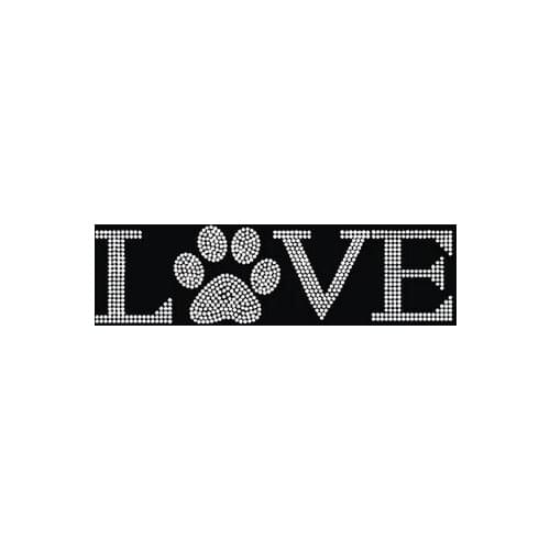 2pc/lot Love bearpaw iron on crystal transfers design hot fix rhinestone applique iron on applique patches sweater dress shirt