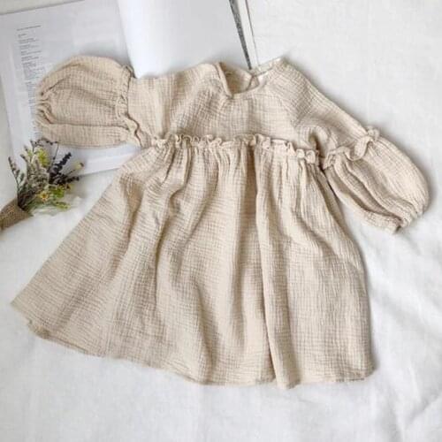 2020 Korean Japan Style Baby Girls Dresses Spring Kids Girl Dress Linen Clothes Ruffles Princess Toddler Baby Girl Clothing